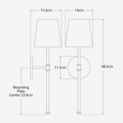 Camille Wall Light, Hand-Rubbed Antique Brass -AuraLiving Furniture Store 208396 camille dimensions