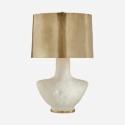 Armato Table Lamp, Porous White Ceramic / Antique Burnished Brass Shade