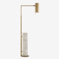 Alma Floor Lamp, Antique-Burnished Brass And White Marble