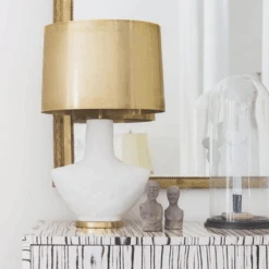 Armato Table Lamp, Porous White Ceramic / Antique Burnished Brass Shade 5 Armato Table Lamp, Porous White Ceramic / Antique Burnished Brass Shade -AuraLiving Furniture Store 214823 armato white gold