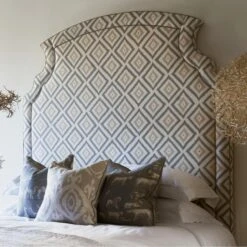 Glacier Storm Fabric -AuraLiving Furniture Store 215429 prescott custom headboard in glacier storm with trek storm piping