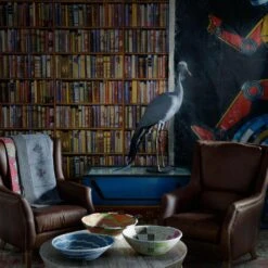 Library Wallpaper - Multi Wallpaper -AuraLiving Furniture Store 215558 chelsea chair plain chestnut and balzac coffee table