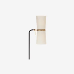 Clarkson Floor Lamp, Black And Hand-Rubbed Antique Brass -AuraLiving Furniture Store 216539 clarkson floor lamp in black and antique brass with linen shades