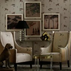 Apache Sienna Wallpaper -AuraLiving Furniture Store 216701 apache sienna wallpaper with pluto chairs upholstered in gret plains fabric