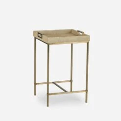 Edith Side Table, Latte Shagreen -AuraLiving Furniture Store 216935 new edith small side table ivory shagreen angle