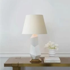 Bayliss Table Lamp, White Leather Ceramic -AuraLiving Furniture Store 217725 bayliss white2