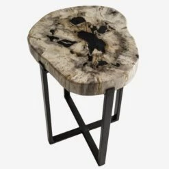 Peter Disk Lamp Table -AuraLiving Furniture Store 235819 petrified wood lamp table top detail st0199