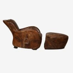 Saddle Footstool Footstool -AuraLiving Furniture Store 309408 saddle chair with footstool buckdn brokn 1