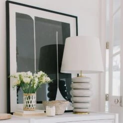 Phoebe Table Lamp -AuraLiving Furniture Store 333991 phoebe stacked table lamp in antiqued white lifestyle